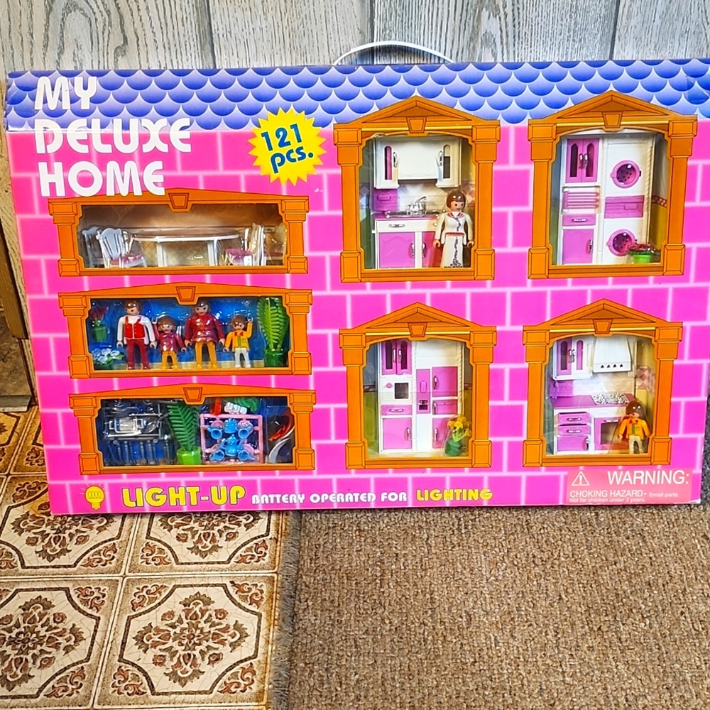 121 pc deluxe doll house furnishing.